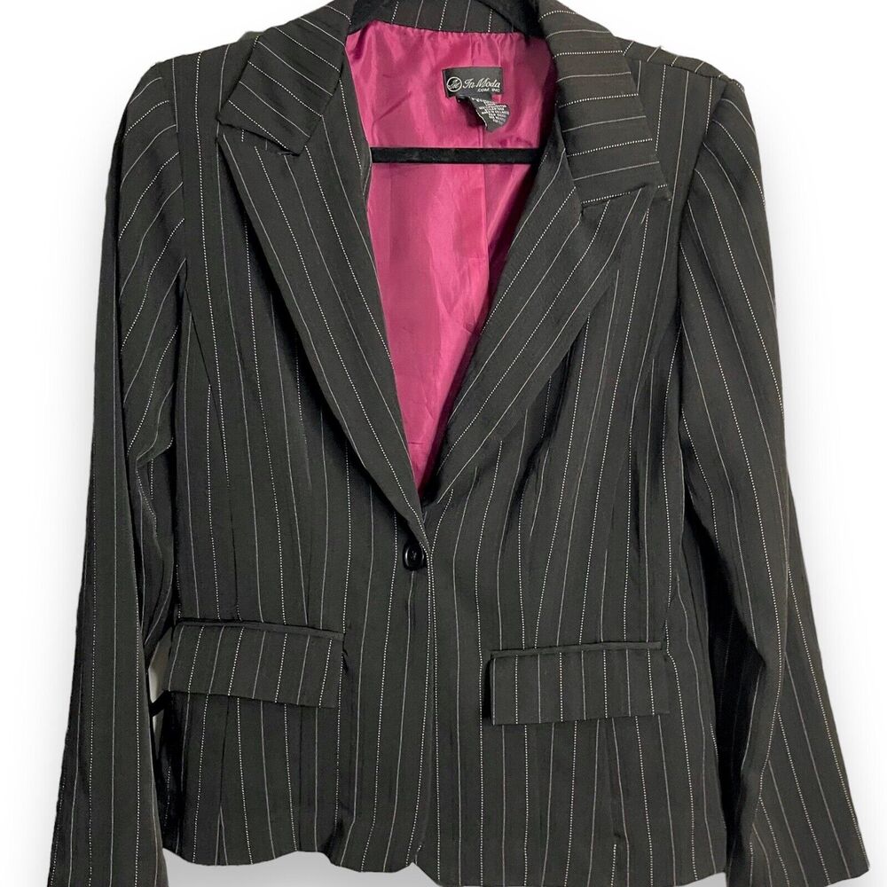 In Moda Blazer Jacket Women's 8 Black Pin Stripe Lined Pockets Career Business